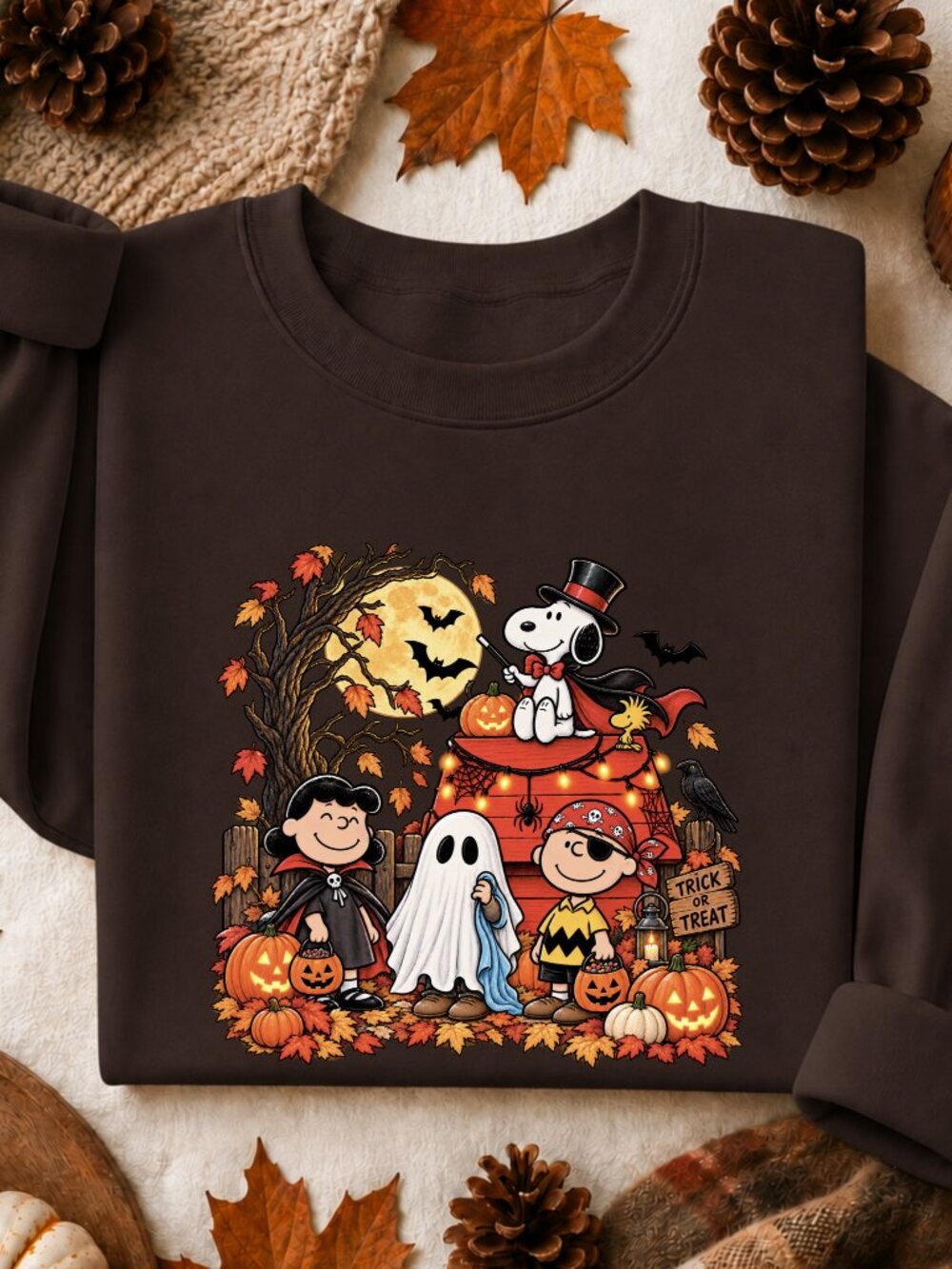 Peanuts Halloween Sweatshirt Graphic Snoopy Fall Holiday Pumpkin Trick or Treat